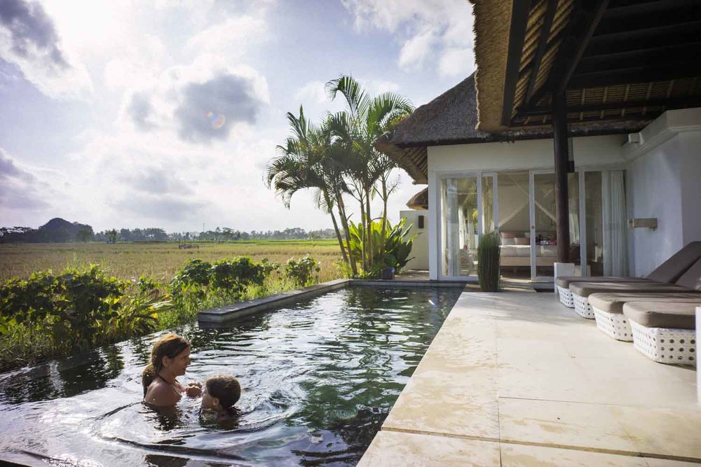 Gabby and I swimming at our perfect villa in Ubud.